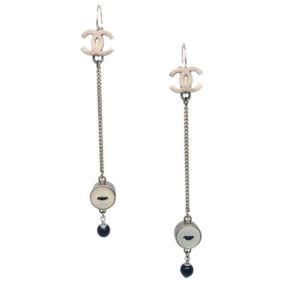 Chanel Dangle Earrings Clip-On Silver 08A XX90401